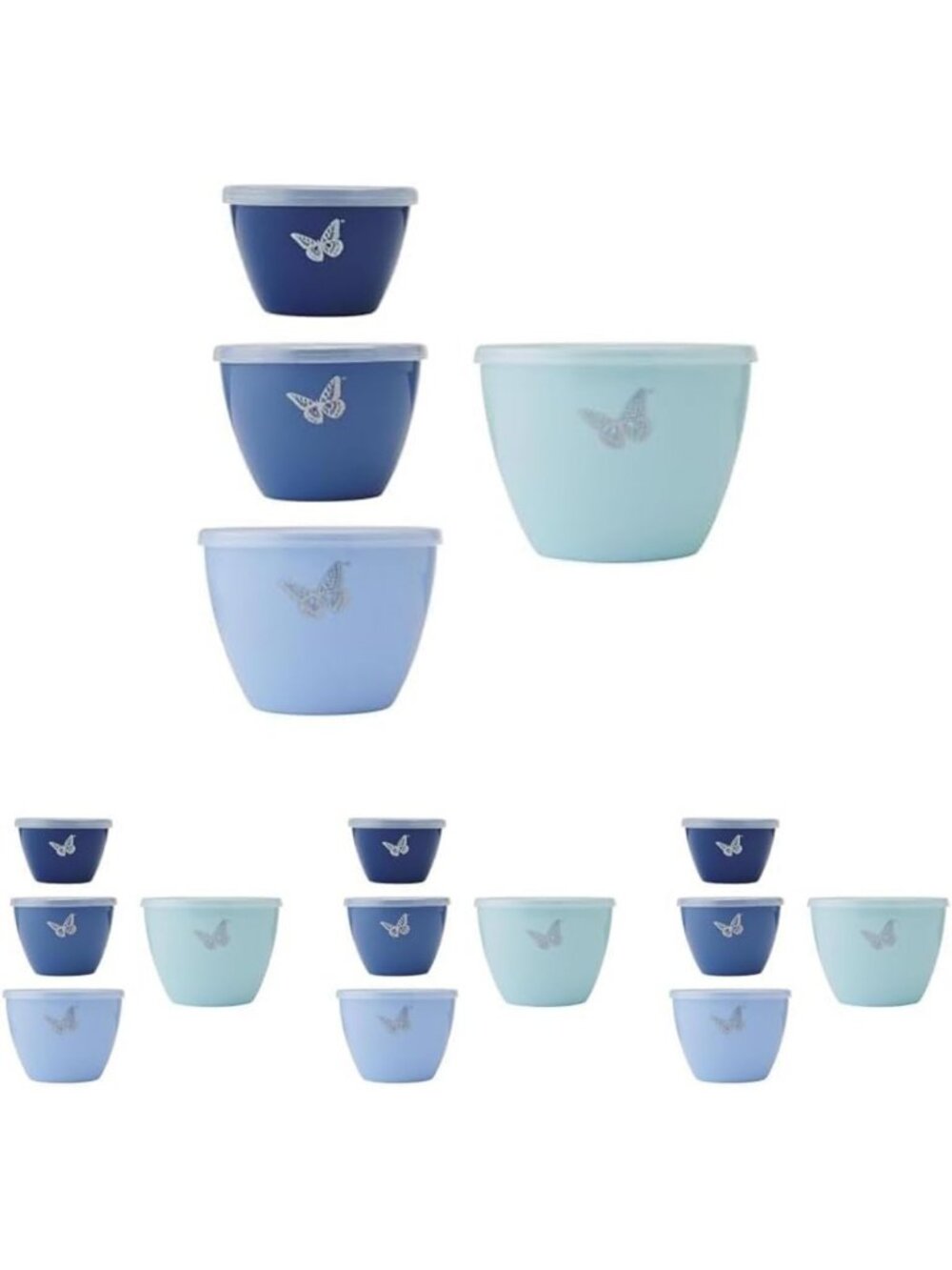 4-Piece Blue Butterfly Prep Bowl Set with Lids, Airtight Mixing & Serving Bowls